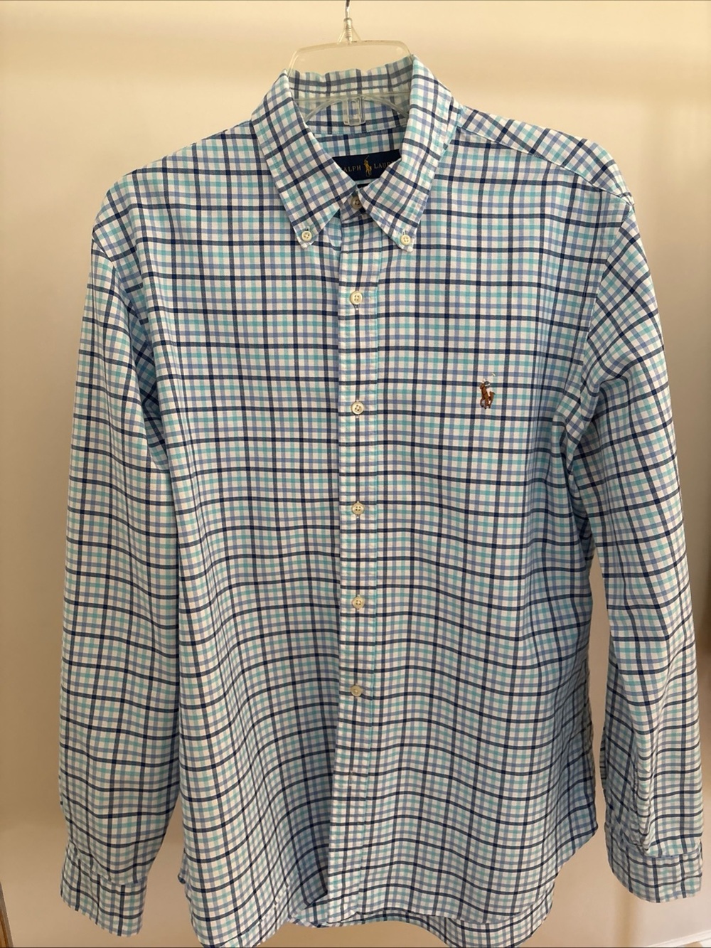 Polo Ralph Lauren Men's Blue Multi Plaid Cotton Oxford Shirt Size L Classic Fit